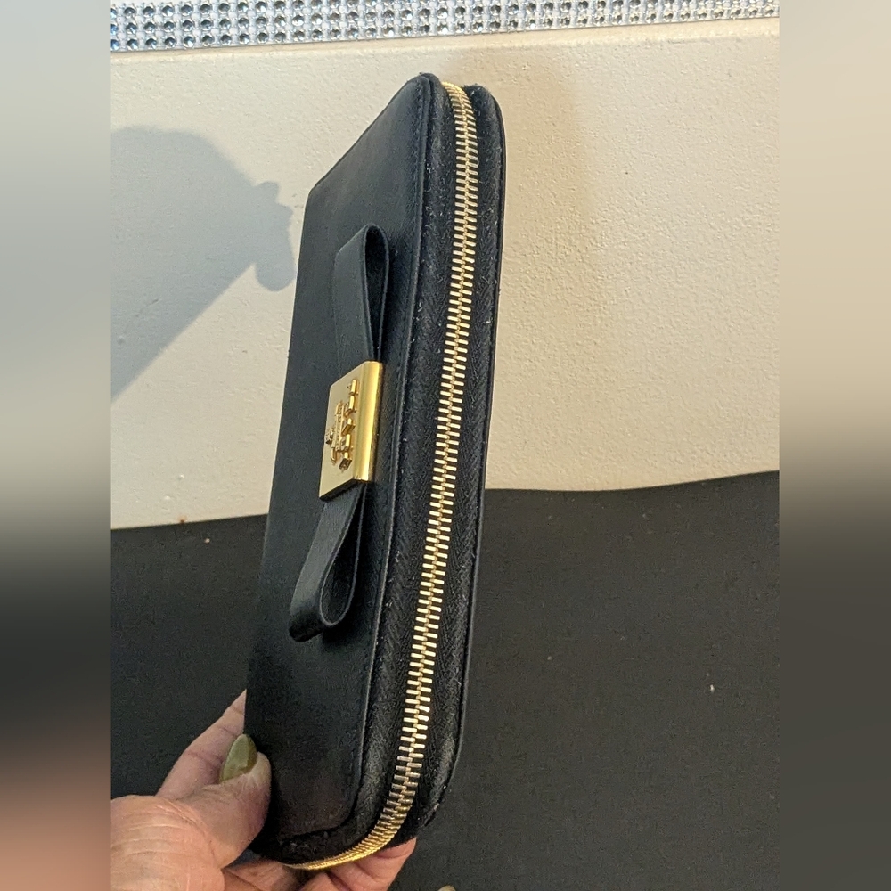 PRADA Authentic Genuine Saffiano Leather Ribbon Long Black Gold Hardware Wallet - Picture 6 of 15